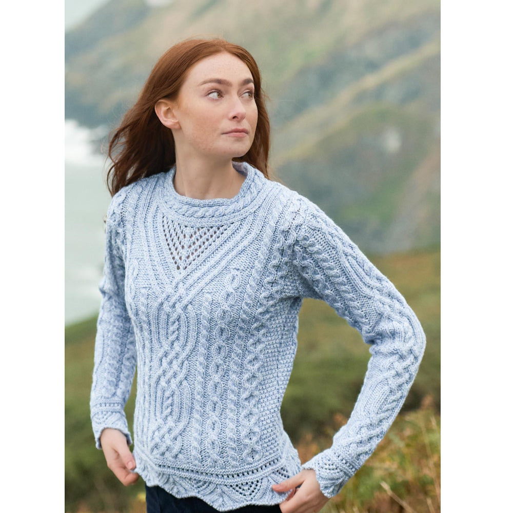Women's Streedagh Scallop Lace Stitch Ice Marl Aran Sweater 
