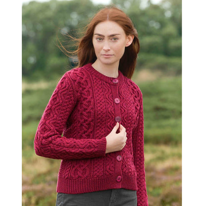 Women's Tramore Short Button Fuchsia Aran Cardigan