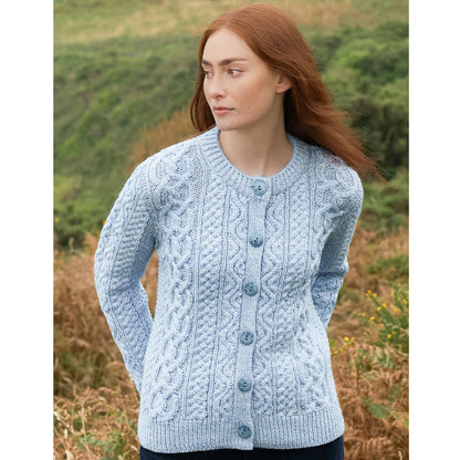 Women's Tramore Short Button Ice Marl Aran Cardigan