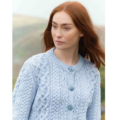Women's Tramore Short Button Ice Marl Aran Cardigan