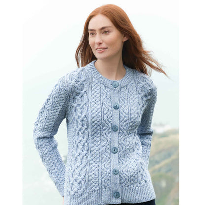 Women's Tramore Short Button Ice Marl Aran Cardigan