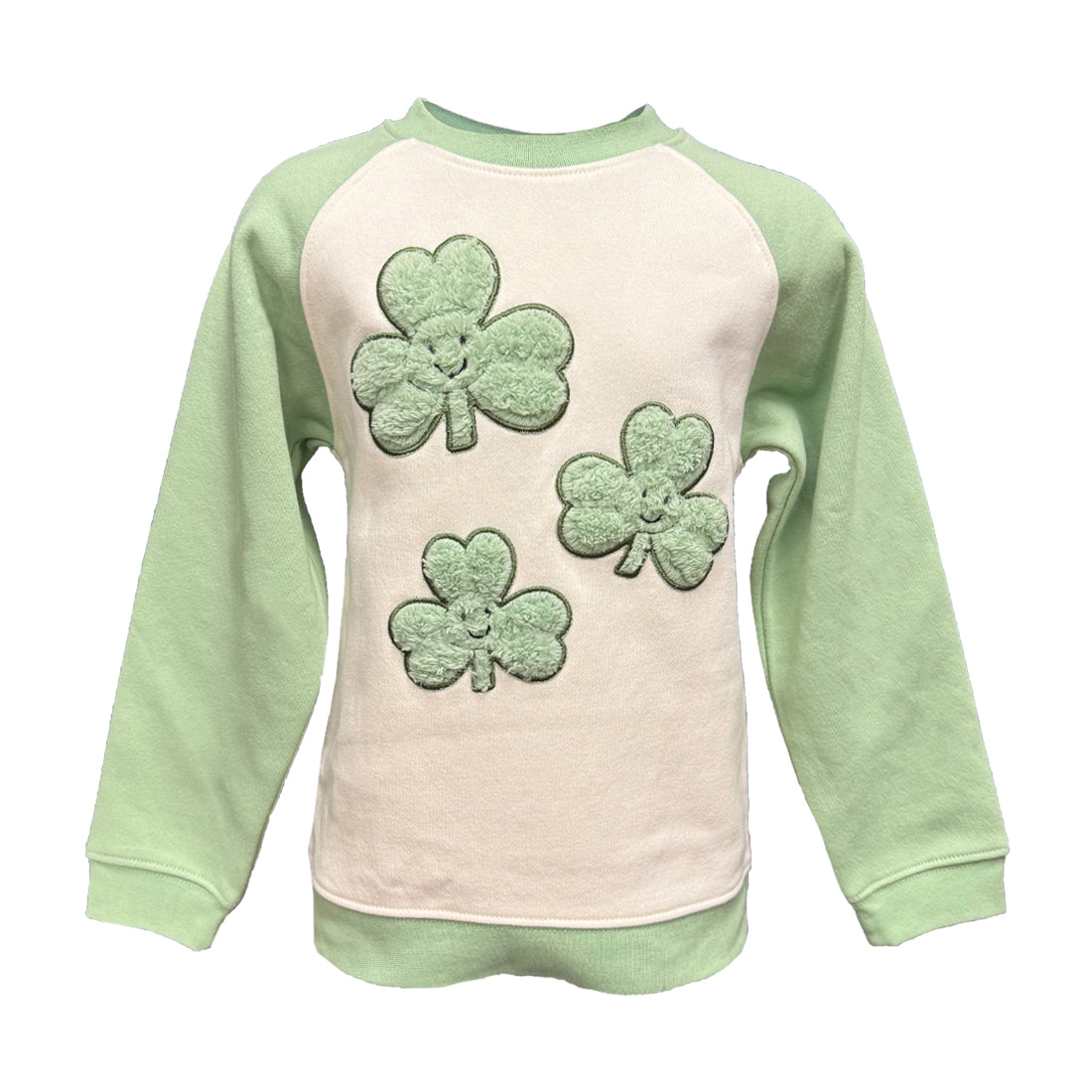 Shamrock Cream and Green Plush Kids Sweatshirt