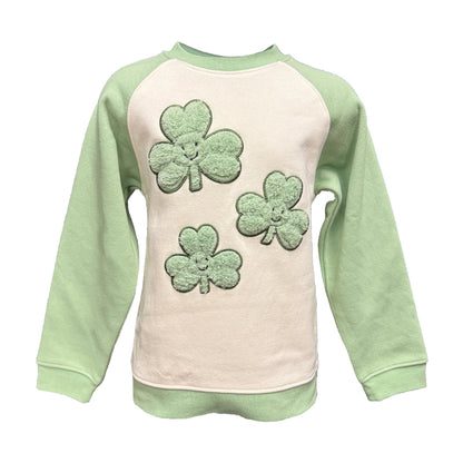 Shamrock Cream and Green Plush Kids Sweatshirt