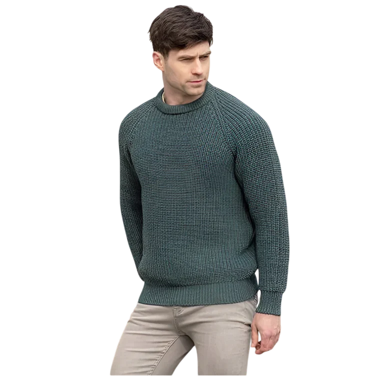 Men's Fisherman Ribbed Aran Moss Jumper