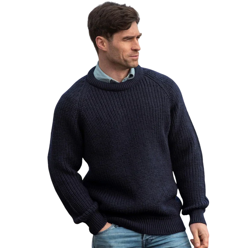 Men's Fisherman Ribbed Aran Navy Sweater