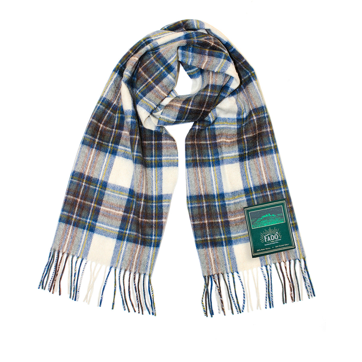 Celtic Irish Wool Scarf With Blue Grey & Cream