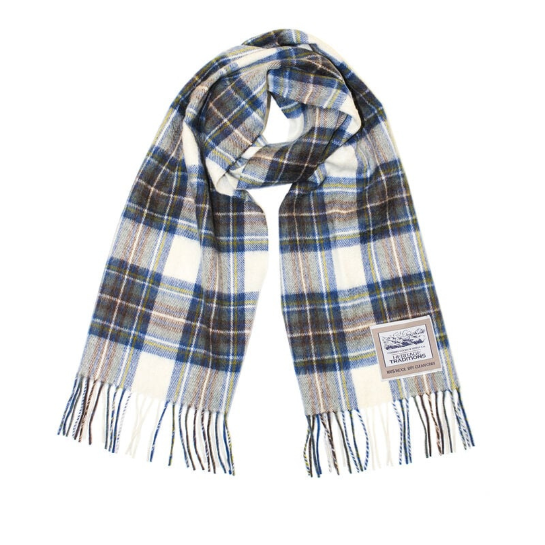 Celtic Irish Wool Scarf With Blue Grey & Cream