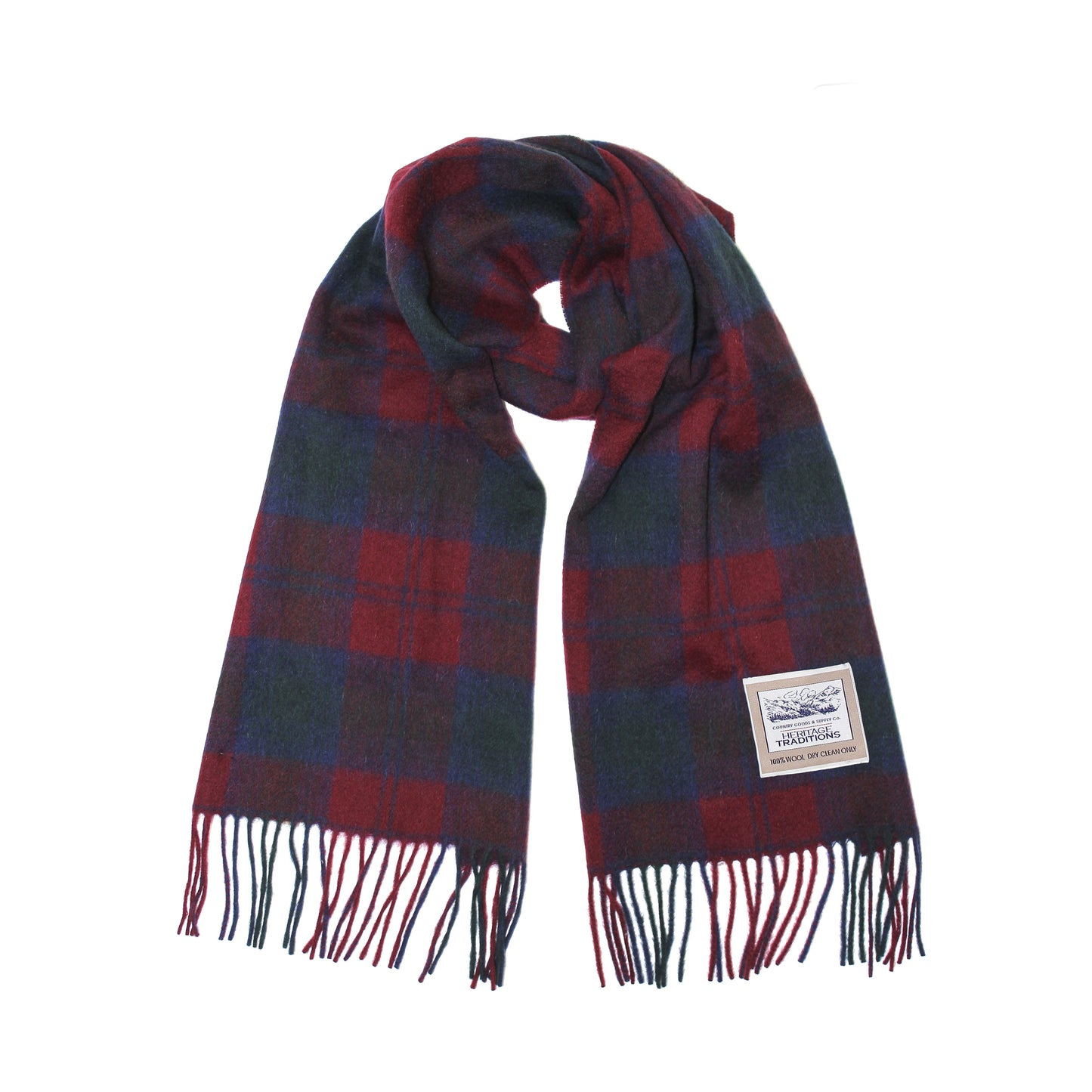 Heritage Traditions Wool Scarf With Burgundy Red And Blue Tartan Design