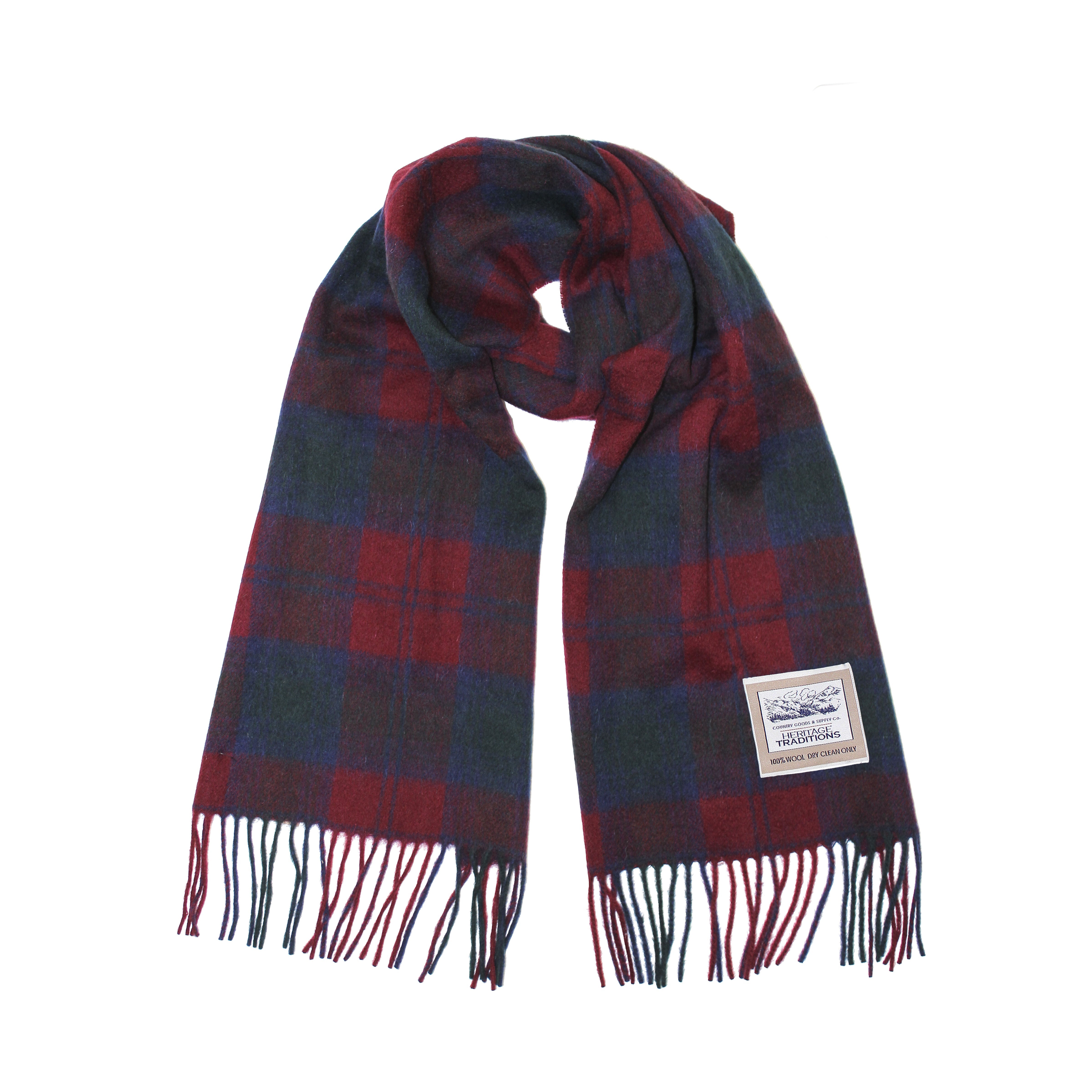 Heritage Traditions Wool Scarf With Burgundy Red And Blue Tartan Design