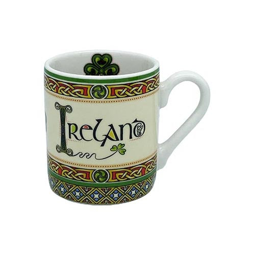 Ireland Range 3oz espresso mug with Celtic borders and shamrock details.