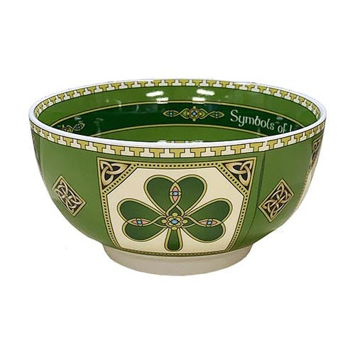 Green Symbols of Ireland 14cm bowl with shamrock motif and Celtic border.