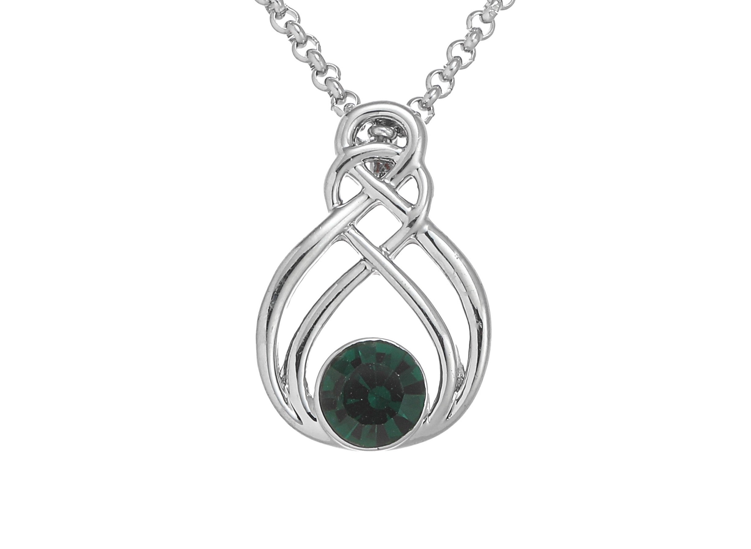 Silver Plated Celtic Weave with Green Stone Pendant