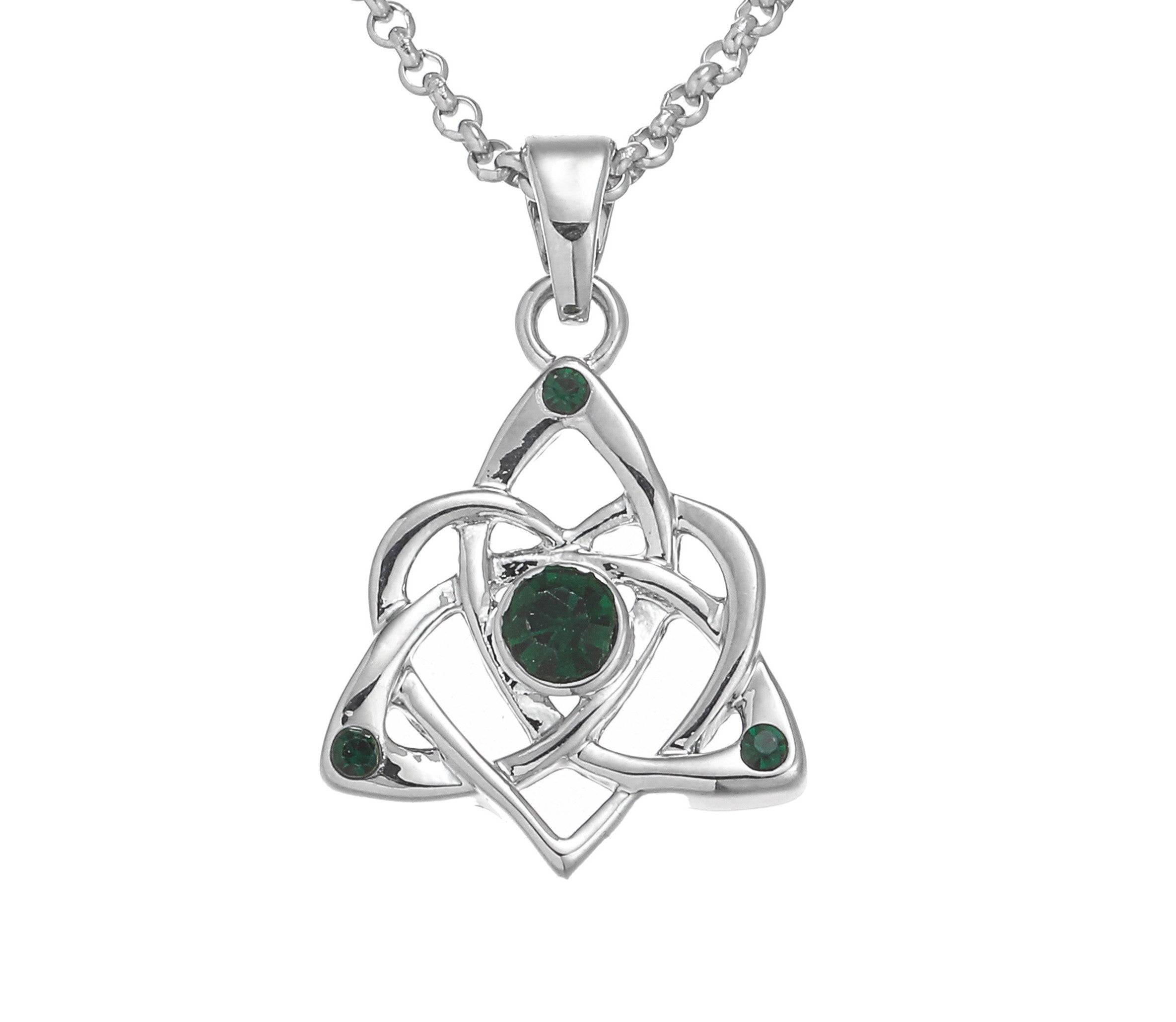 Trinity Knot and Heart Design Green Stone Pendant