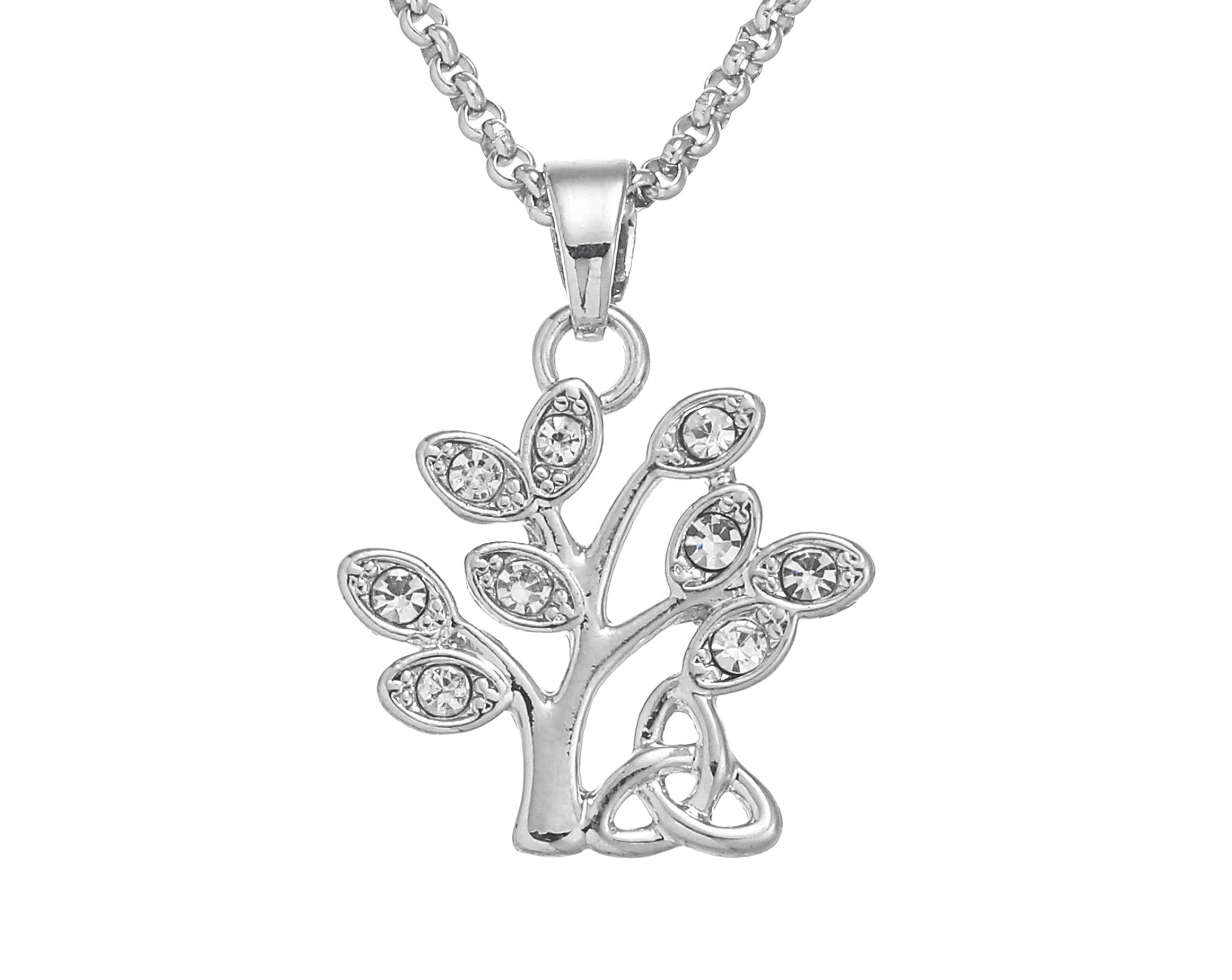 Silver Plated Tree and Trinity Knot Clear Stones Pendant