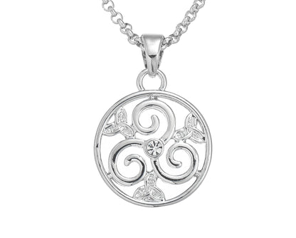 Triskele and Trinity Design Clear Stone Pendant