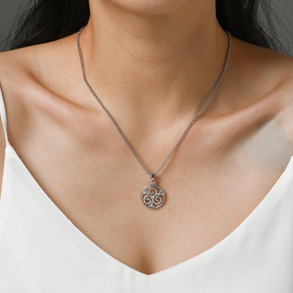 Triskele and Trinity Design Clear Stone Pendant 