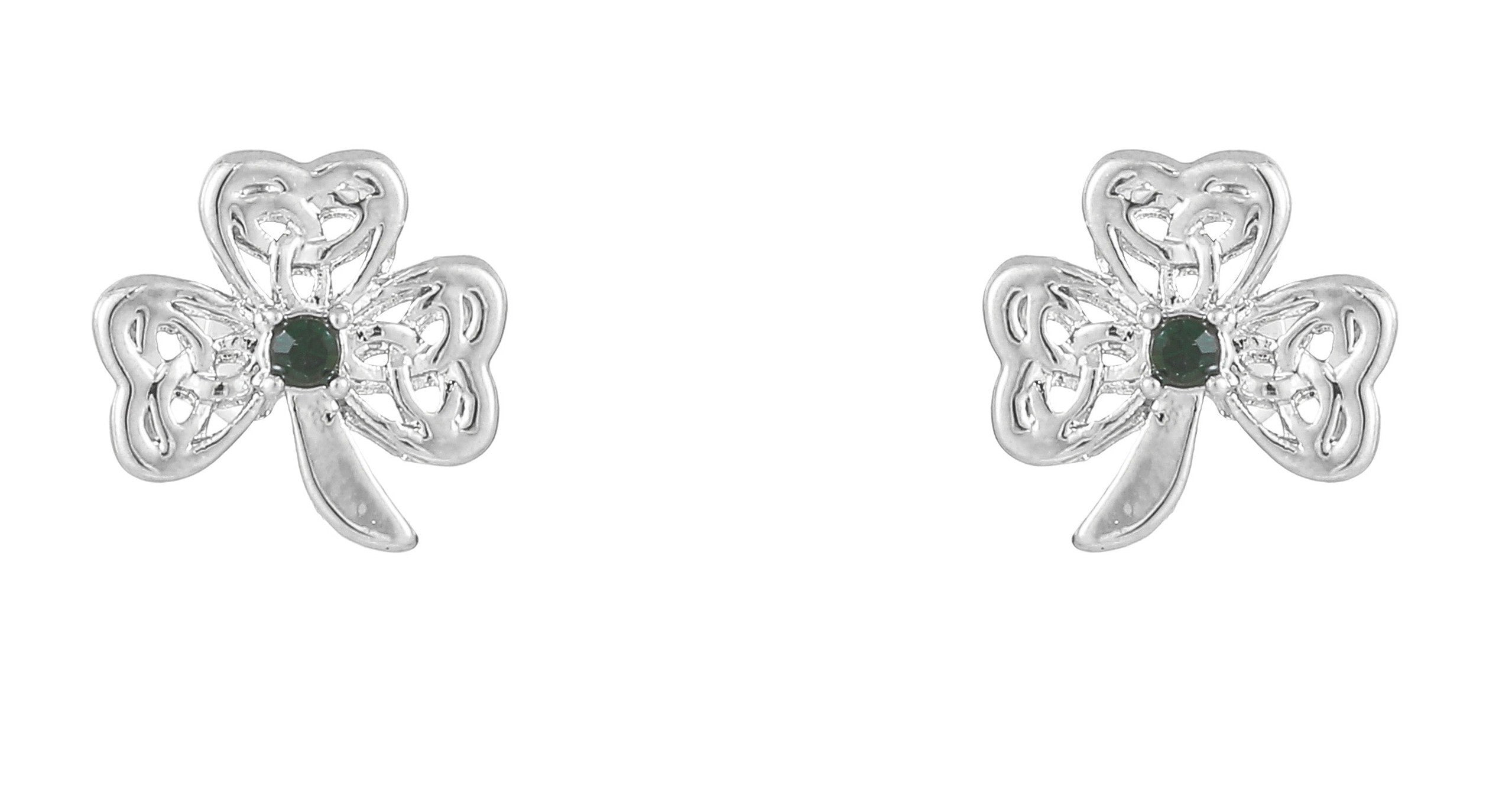 Silver Plated Shamrock Designed Trinity Green Stone Earrings