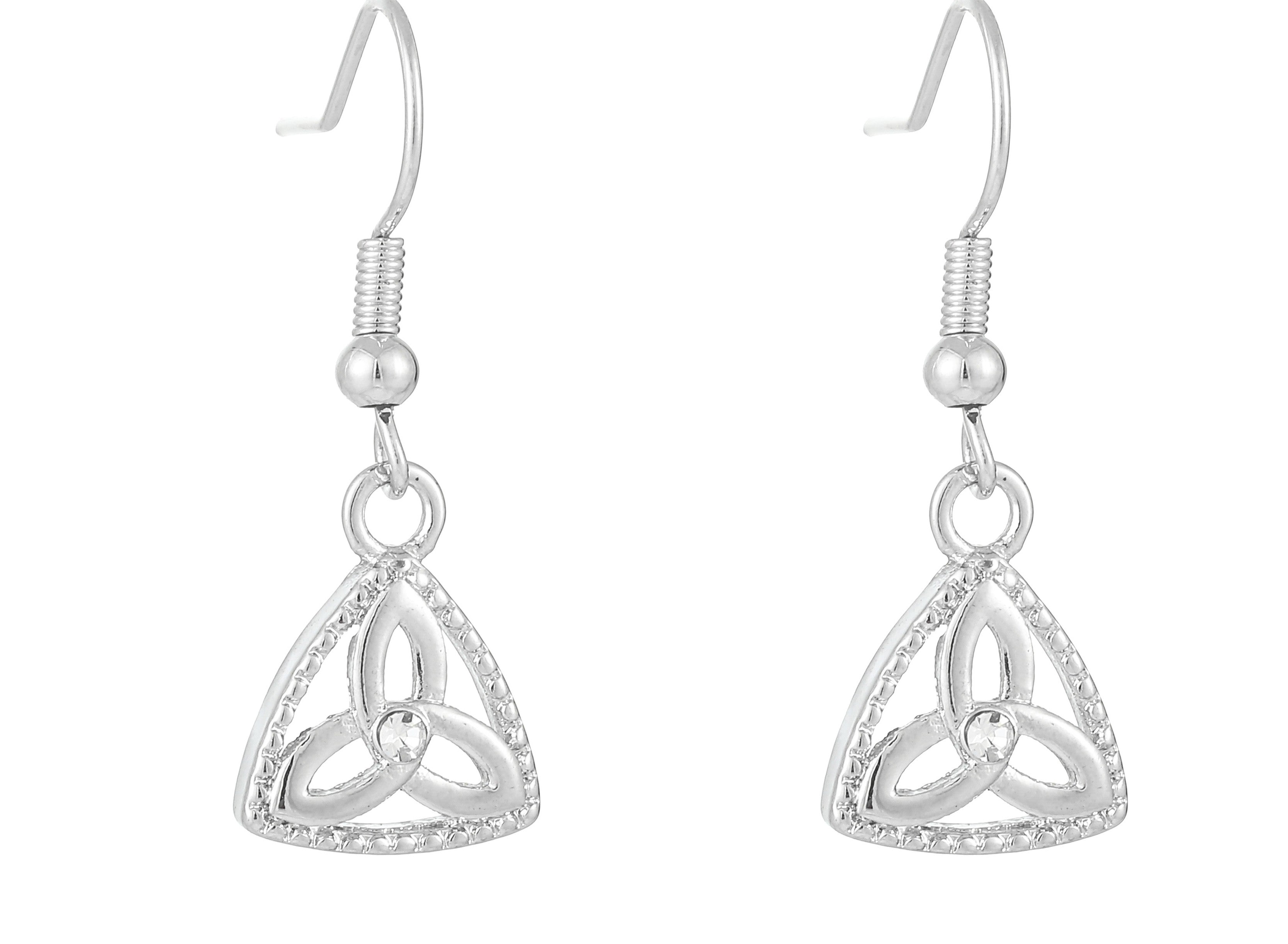 Ladies Trinity Enclosed Design Clear Stone Earrings