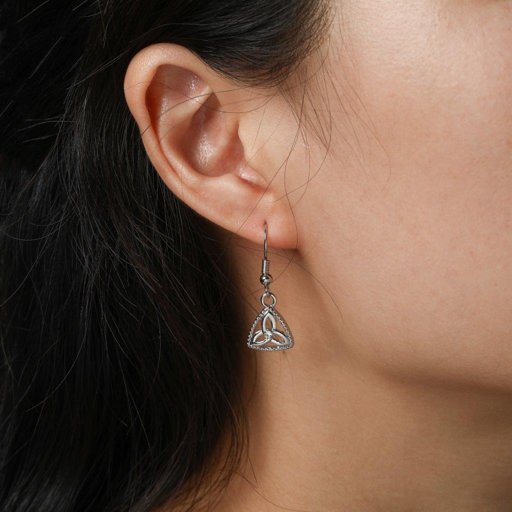 Ladies Trinity Enclosed Design Clear Stone Earrings 