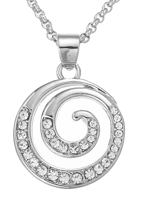 Silver plated Celtic spiral pendant adorned with clear crystals on a chain necklace
