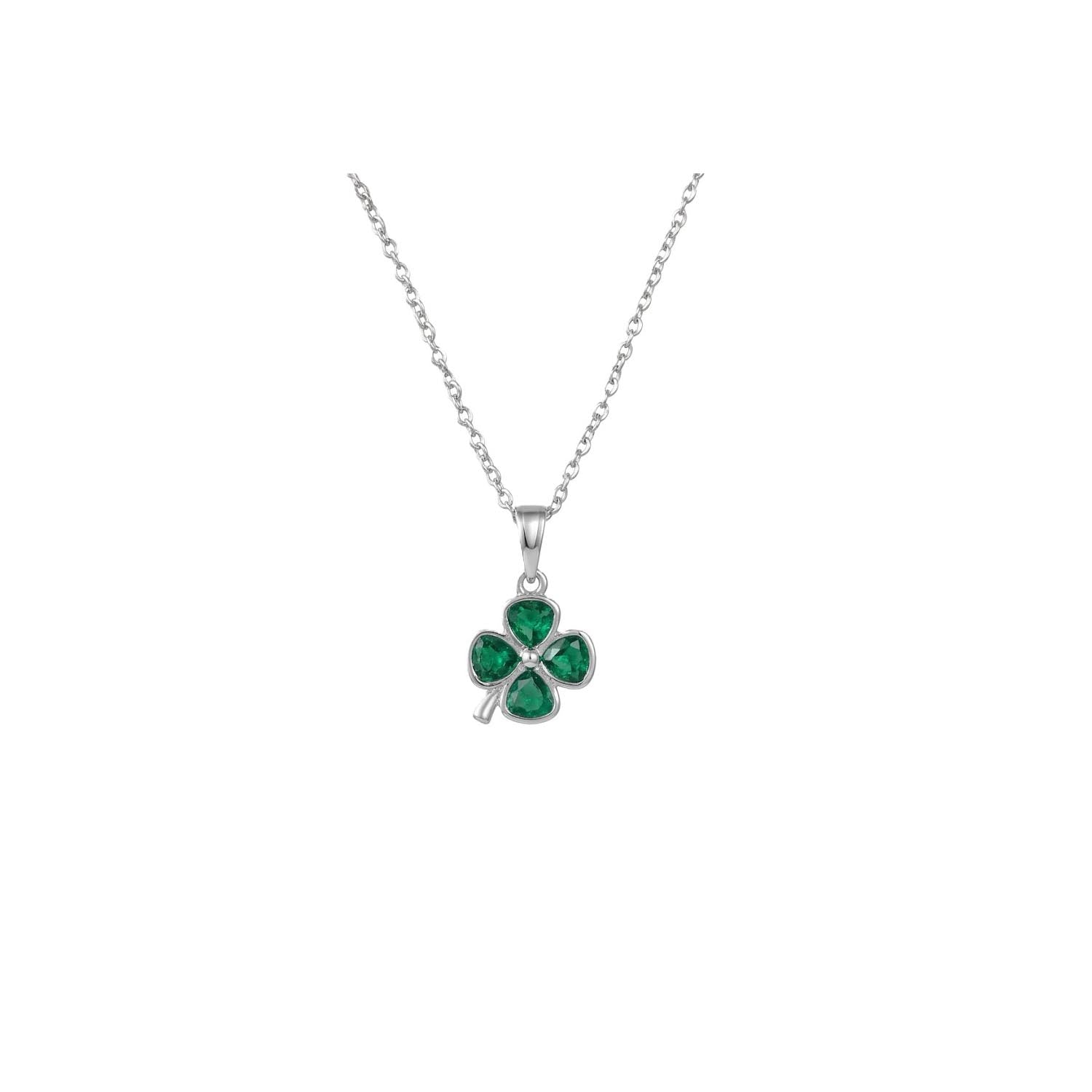 Platinum Green Clover Pendant