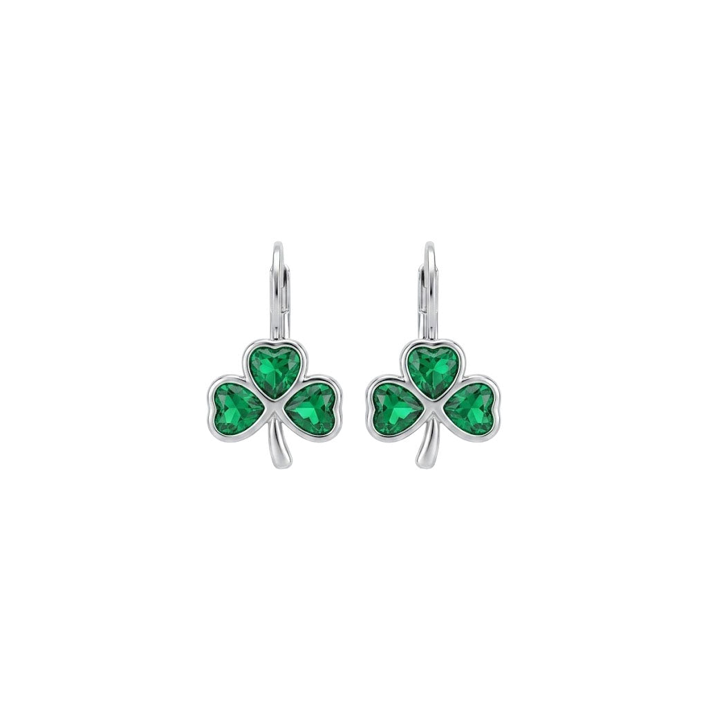 Platinum Green Shamrock Earrings