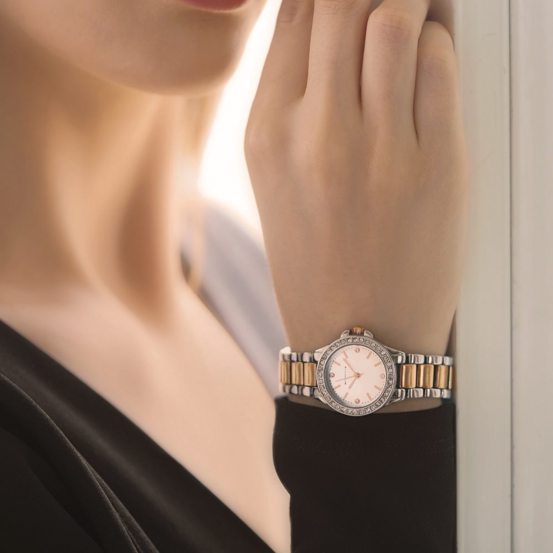 Rose Gold Silverplate Round Ladies Watch 