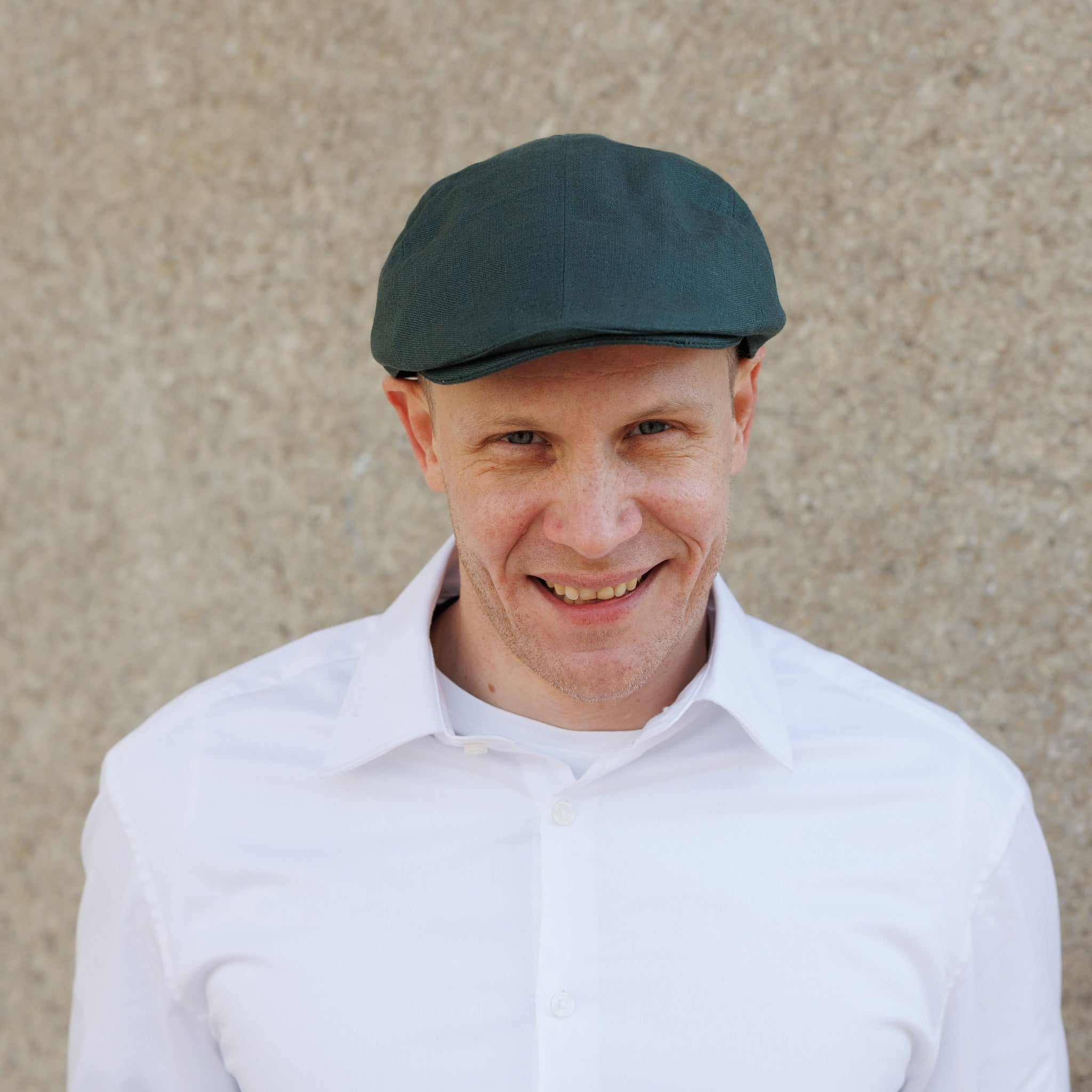 Mens Linen Driving Green Flat Cap