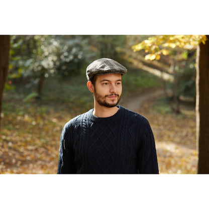 Tweed Herringbone Checkered Grey Flat Cap