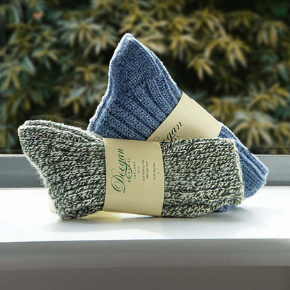 Doogan Donegal 100% Pure Wool Irish Walking Socks Marl Green & White