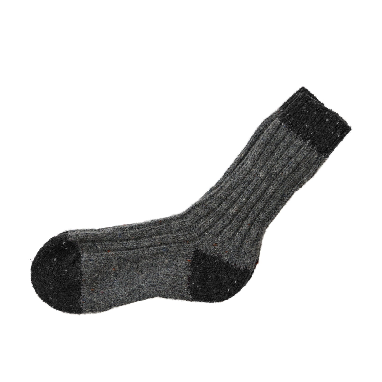 Graphite flecked sock with black toe and heel