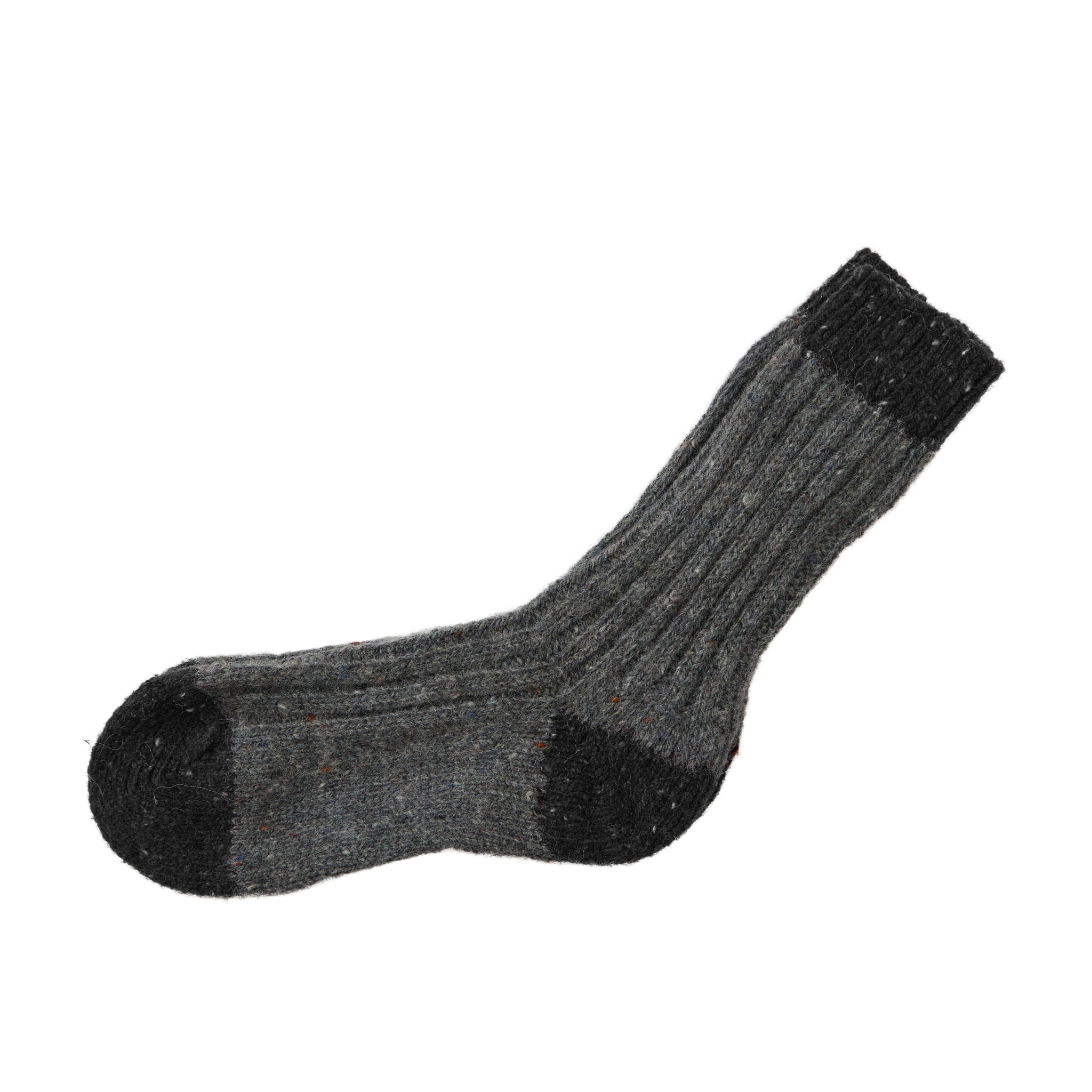 Graphite flecked sock with black toe and heel