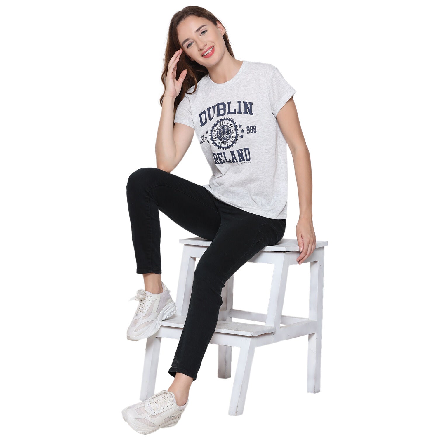 Ladies Dublin Stamps T-Shirt Grey 