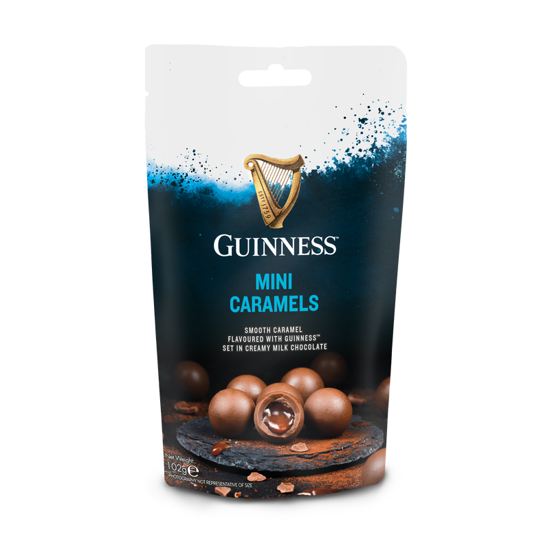 Package of Guinness mini caramels with smooth caramel and milk chocolate