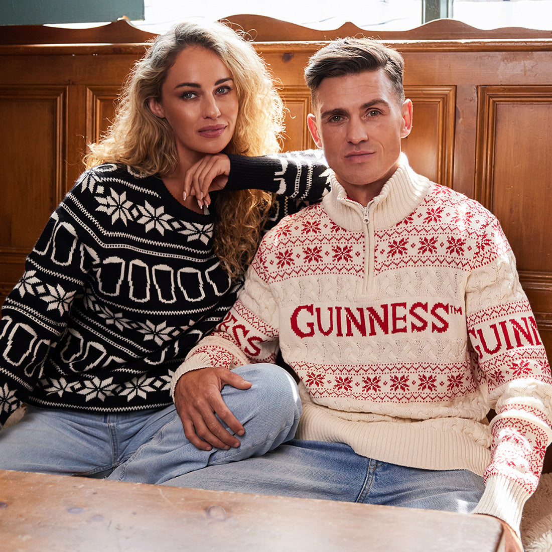 Guinness 1/4 Zip Cable Knit Christmas Sweater