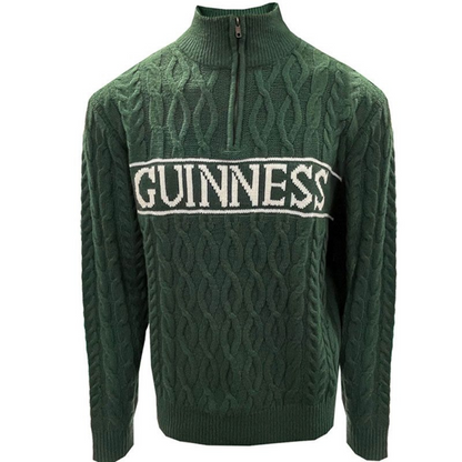 Guinness Aran Knit Style 1/4 Zip Sweater Green