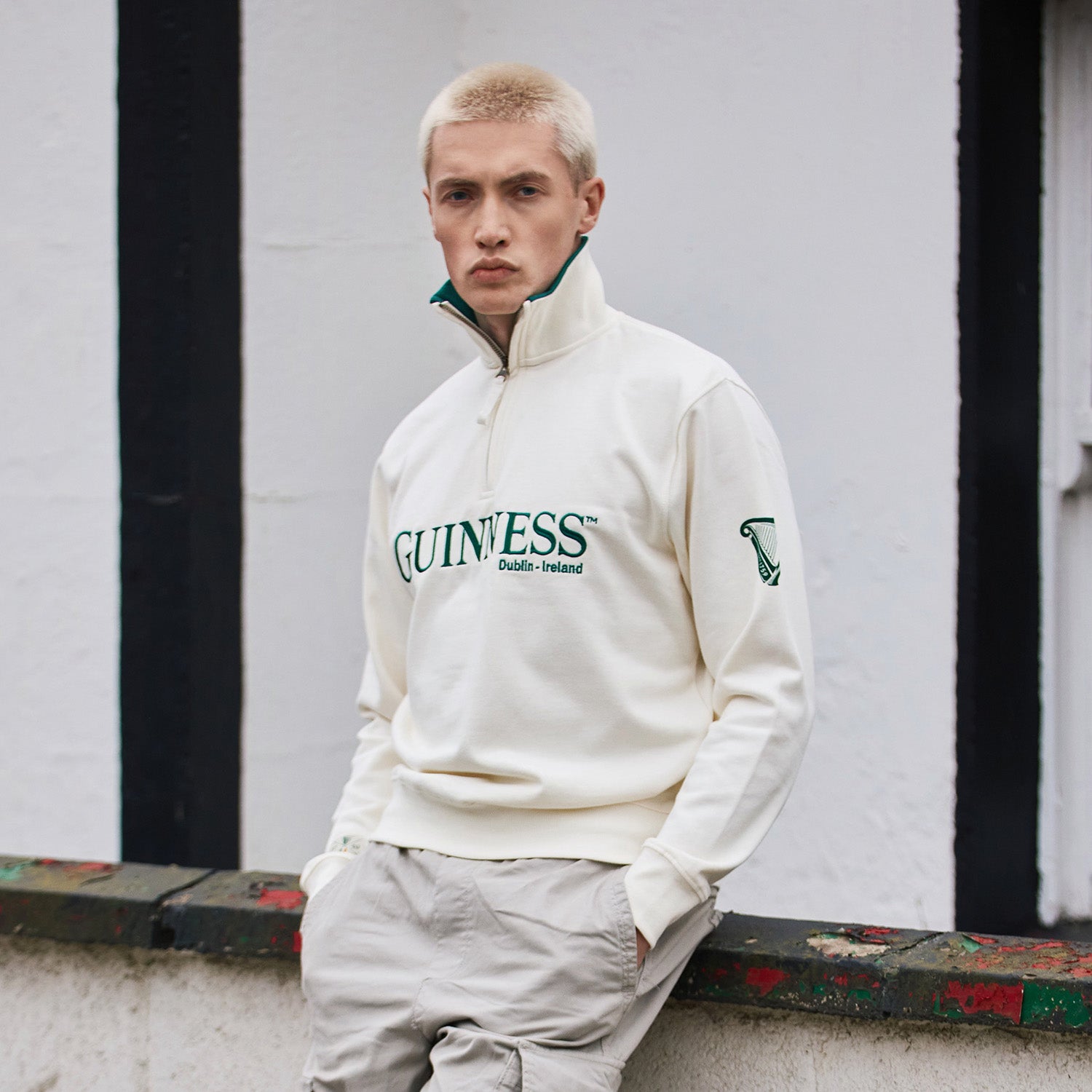 Men's Guinness Quarter Zip Fleece Cream 