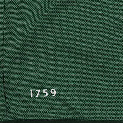 Green textured mesh fabric with white 1759 printed