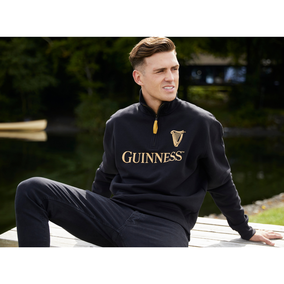 Mens Guinness Quarter Zip Sweatshirt Black 