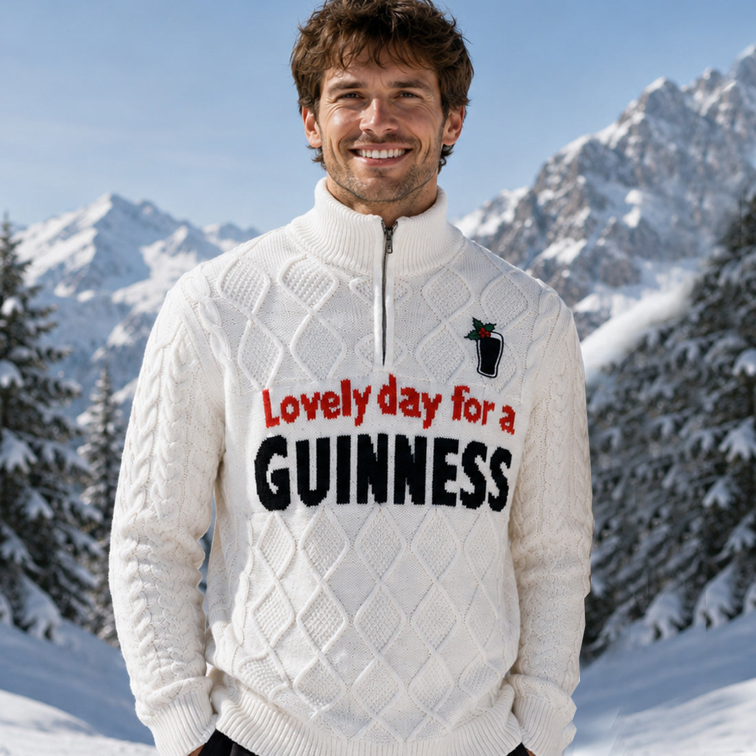 Unisex Cream Guinness Holy Pint Quarter Zip Sweater