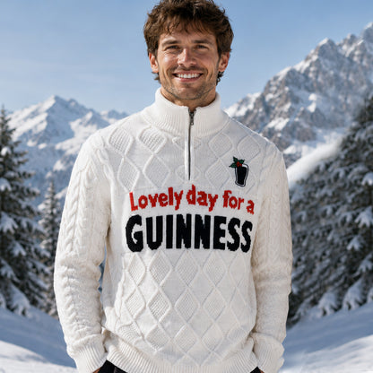 Unisex Cream Guinness Holy Pint Quarter Zip Sweater