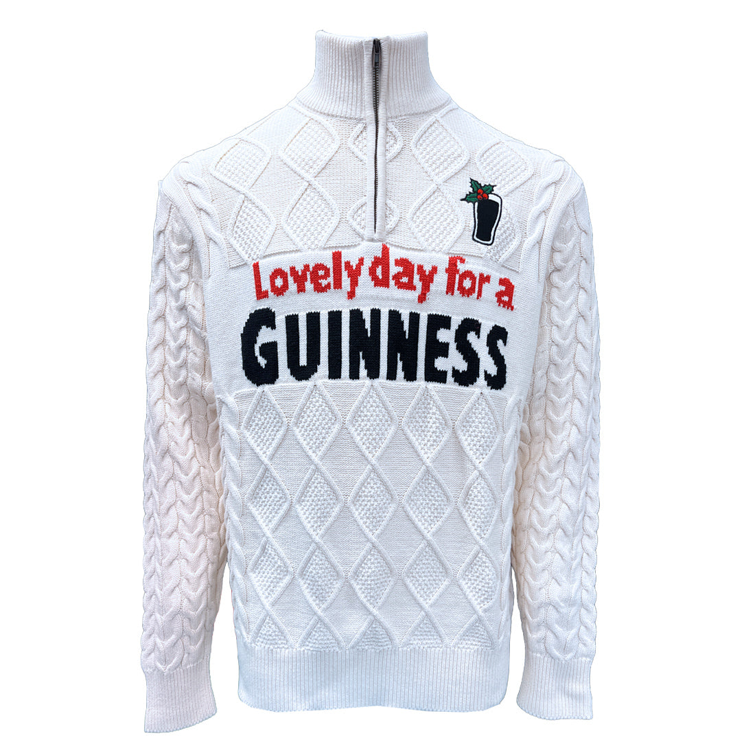 Unisex Cream Guinness Holy Pint Quarter Zip Sweater