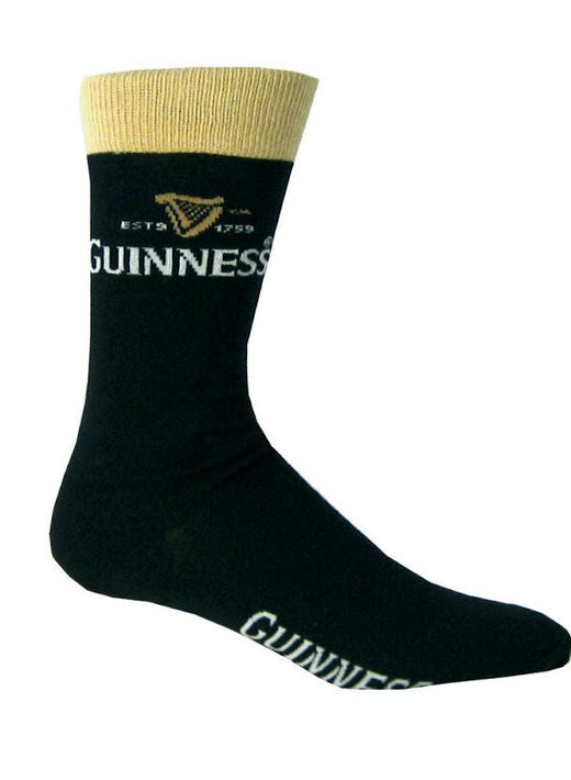 Black sock with beige cuff and Guinness logo and harp emblem