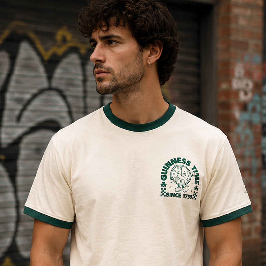 Guinness Cream & Green Time Clock T-shirt