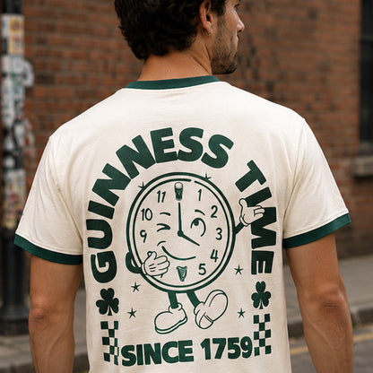 Guinness Cream & Green Time Clock T-shirt
