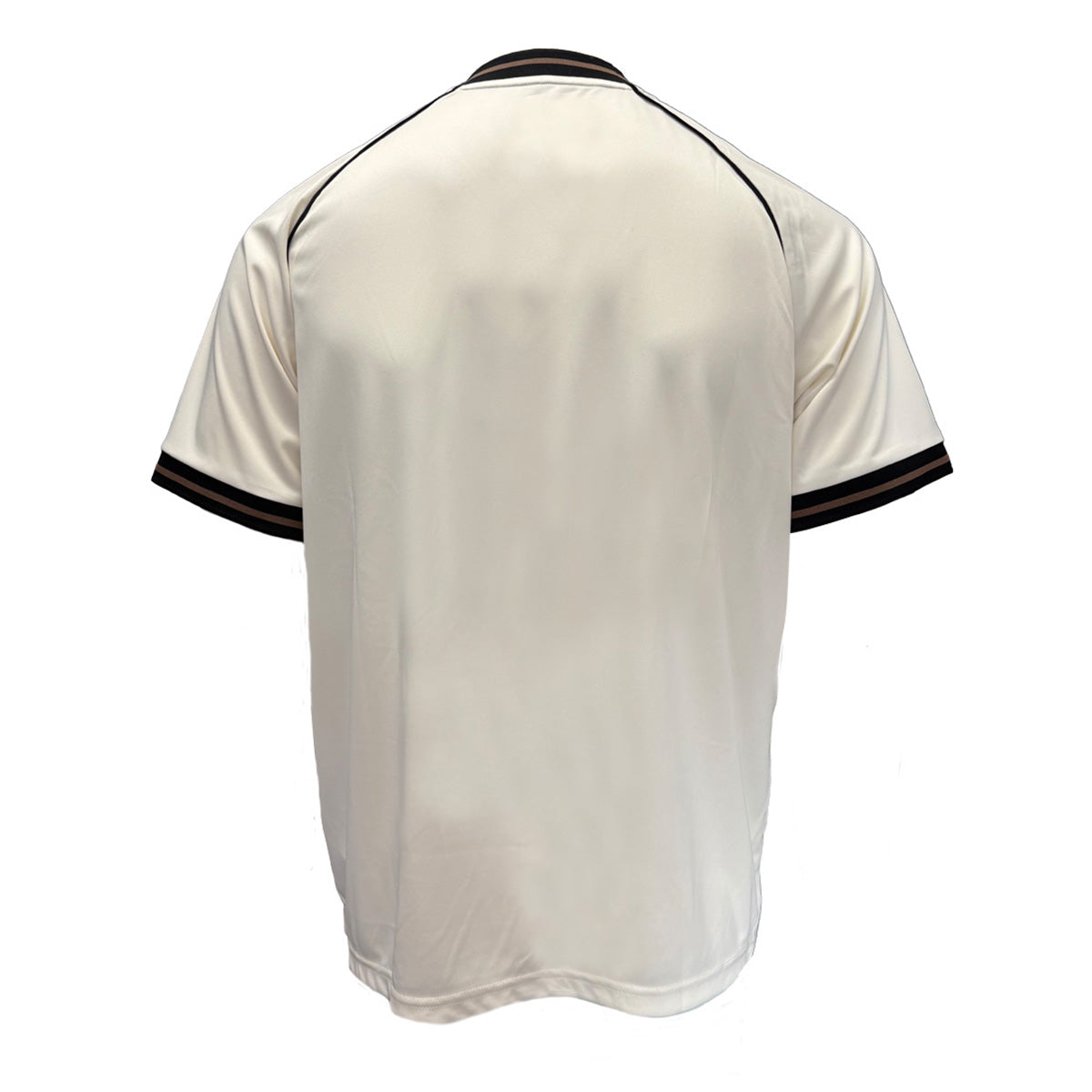 Back view of cream Guinness Retro Pint Jersey with black trim on sleeves and collar.