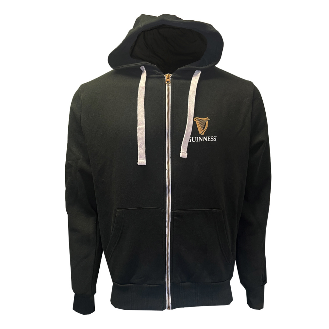 Unisex Guinness Label Harp Zip Black Hoodie