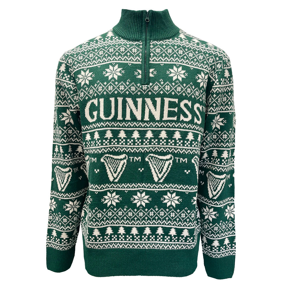 Guinness 1/4 Zip Festive Green Christmas Sweater