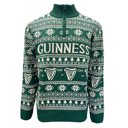 Guinness 1/4 Zip Festive Green Christmas Sweater