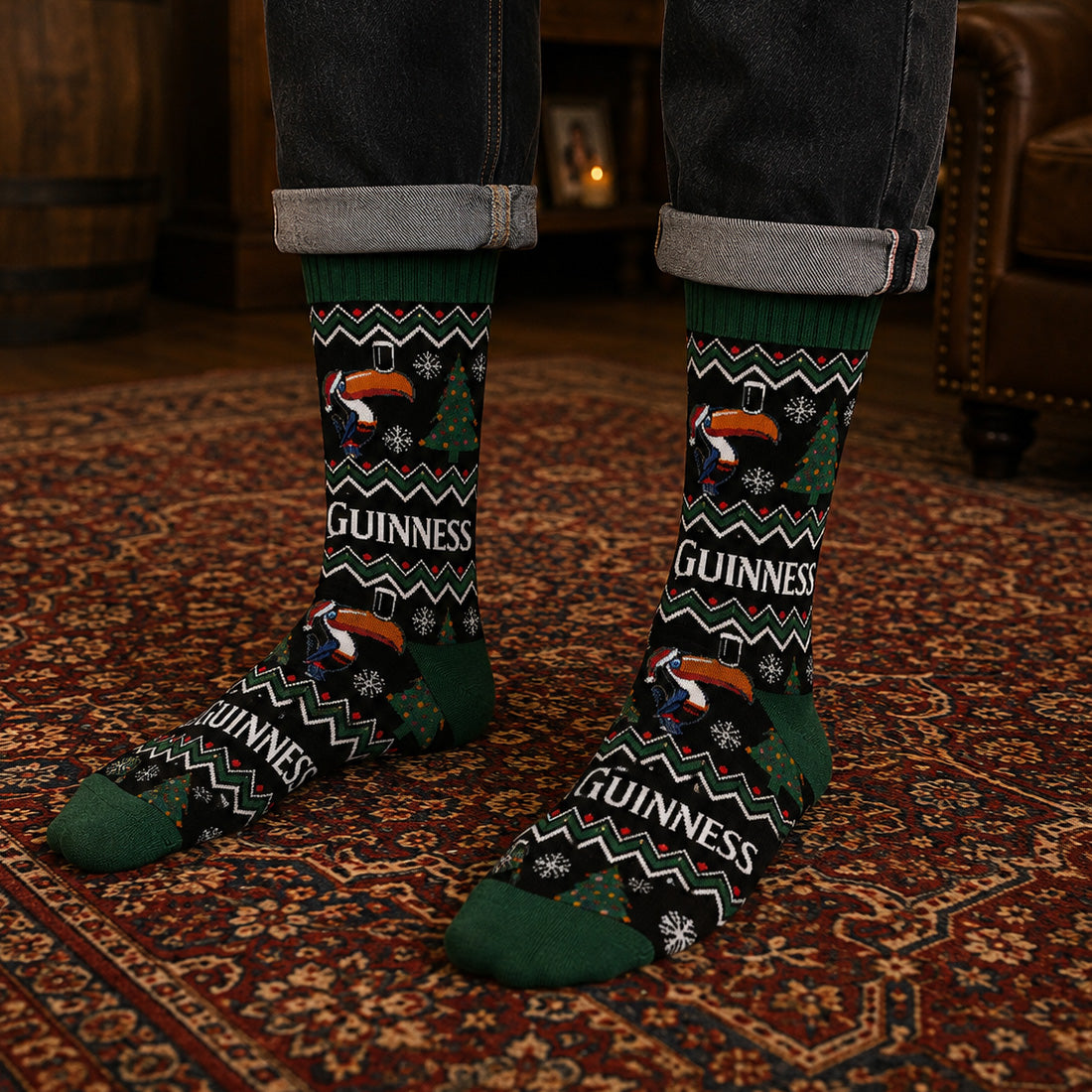 Guinness Toucan Black & Forest Green Christmas Socks